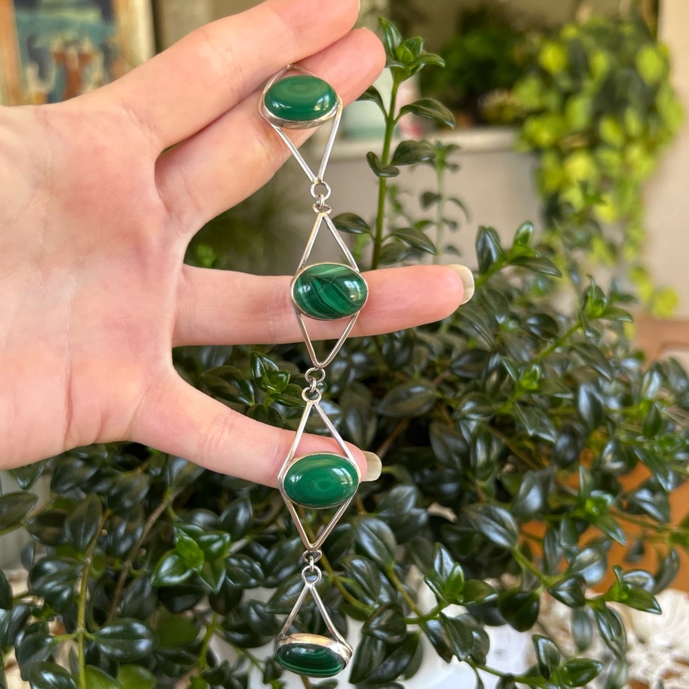 Vintage Sterling Silver Green Malachite Bracelet